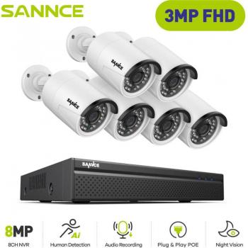 Sistemas CCTV Sannce 8C 3MP HD + Visión Nocturna, Control por PC/Movil