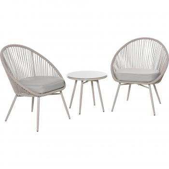 Outsunny Set 3 Pezzi Mobili da Giardino in Rattan Sintetico, Tavolino e Sedie, Bianco Crema