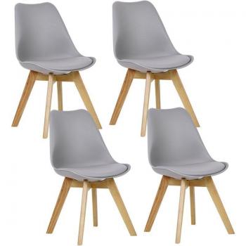 Sedie da Pranzo Set 4 – Woltu Ecopelle Grigio, Schienale e Seduta Imbottita