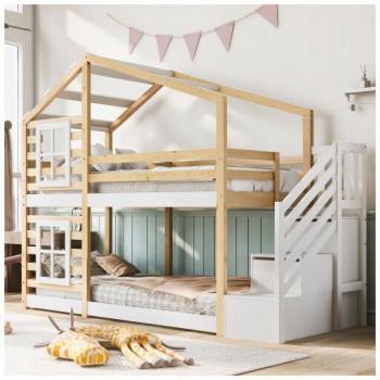 Minkurow Letto Bambini Casa sull’Albero 90x200 cm – Sistema di Sicurezza Anticaduta e Cassetta a Finestra