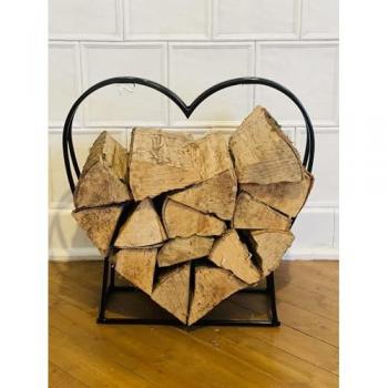 DEKOLEIDENSCHAFT Kaminholz Regal 'Herz' aus Metall, schwarz, Holzständer, Holzlager