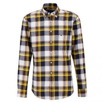 FYNCH HATTON Klassisches Karo Langarmshirt Gelb/Navy M