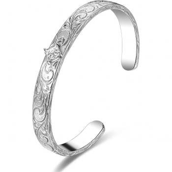 316L SS Surgical Stainless & Zirconia Hawaiian Bangle – 24K PVD Gold‑Silver Finish