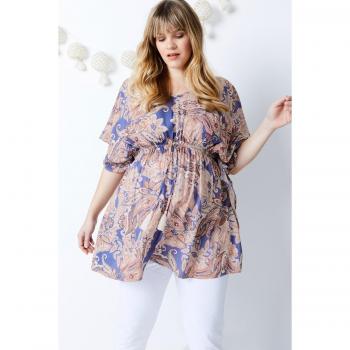 Cafetan Bianco Donna Taglia 48/50 Viscosa Scollatura a V e Laccetto Paisley