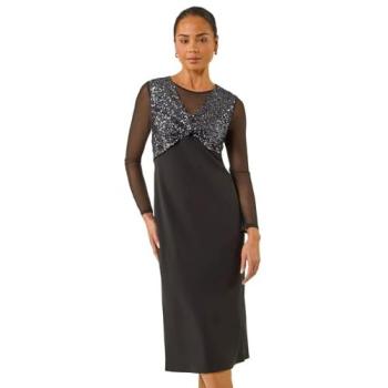 Roman Elegant Black Sequin Midi with Knot Detail – Petite, 12
