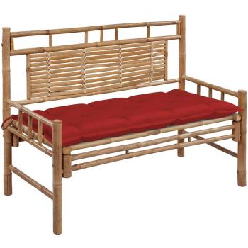 Outdoor Bamboo Bench with Red Cushion 47.2”