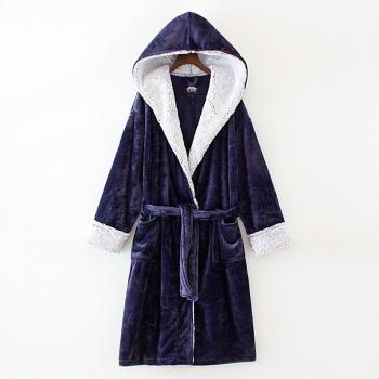 Gray Coral Velvet Hooded Bathrobe for Men