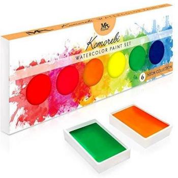 Japanische Aquarellbox Komorebi – 6 Neon‑Wasserfarben