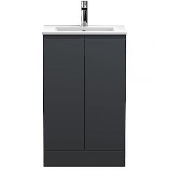Urban Soft Black 500mm Free-standing Bathroom Vanity Unit with Minimalist Ceramic Basin, Satin Anthracite Finish