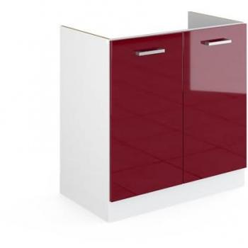 Base lavello R-Line, Rosso bordeaux lucido, 80 cm con ante, senza piano di lavoro Vicco