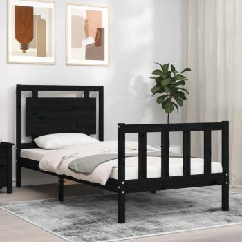 VidaXL Bed Frame with Headboard Black 90x190 cm Single Solid Wood