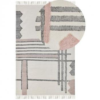 Tapis Beige et Noir Franges Scandinave 160x230cm