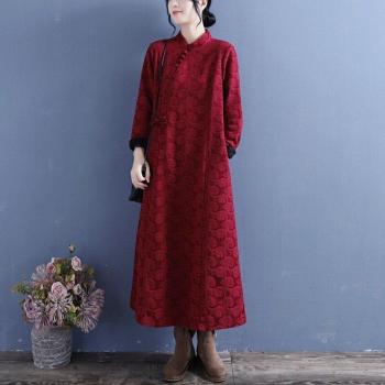 Robe Qipao ample en coton et lin pour femmes, vintage, manches longues, boutons, collection automne hiver