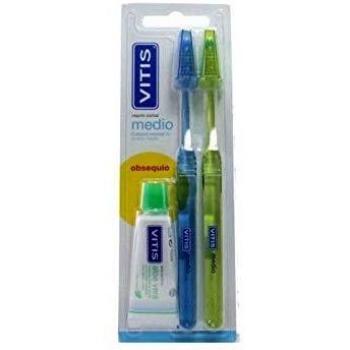 VITIS Handzahnbürste Duplo mit mittlerer Borstenhärte (Media) und 15 ml kostenloser Anti-Kariess-Pasta