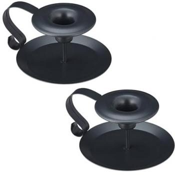 Portacandele in Metallo con Manico, Set di 2, per Candele a Bastoncino, 6 x 13 x 10,5 cm, Nero