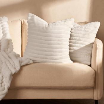 Set of Two Faux Fur Thick Ribbed Cushion Covers