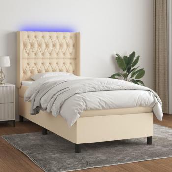 Boxspringbett mit LED-Beleuchtung und Matratze 90x190 cm Creme