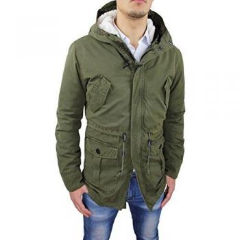 Cappotto Invernale Uomo Parka Verde Militare con Pelliccia