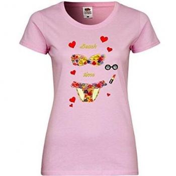 METRA UL111 F288N Damen Top mit Motiv Love Beach Time XS Light Pink