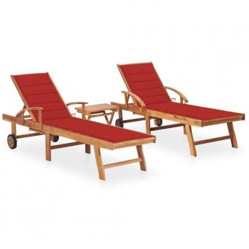 Lettini Prendisole in Teak Massello con Tavolo e Cuscini