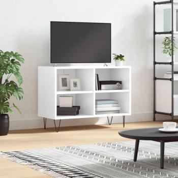 Meuble TV blanc brillant avec 4 compartiments et rangement