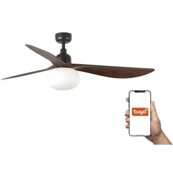 Outwood Pulse 150cm Smart Ceiling Fan – Dark Brown, Walnut Blades, E27 Light, IP44