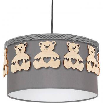 Suspension Grise Eko-Light avec Ours en Bois