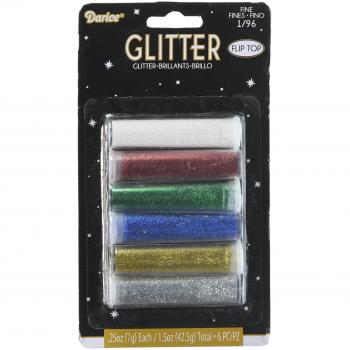 Darice Assorted Basic Color Glitter, 6 Pieces