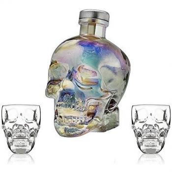 CRYSTAL HEAD VODKA AURORA 70cl + 2 x Totenkopf Plastik Schnapsgläser (GESCHENKSET)