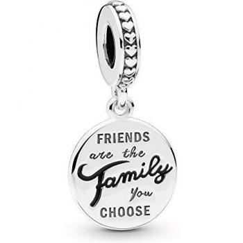 PANDORA Charm Colgante Plata de Ley Los Amigos Son Familia Esmalte Negro