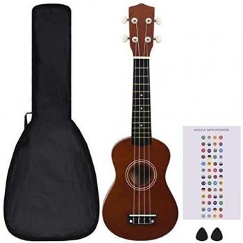 vidaXL Soprano Ukulele Set with Bag for Kids Dark Wood 21