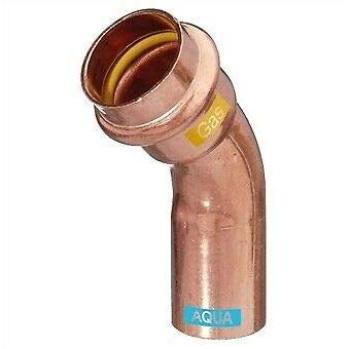HS Bogen V-Press Copper Aquagas 45° A/I 28 x 28 mm – Kupfer‑Fitting für Gas/Wasser