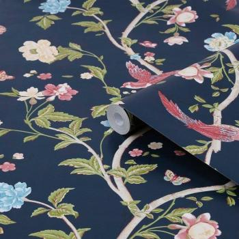 Laura Ashley Summer Palace Wallpaper in Midnight Blue