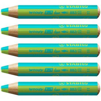 Stabilo Woody Duo Pastelli – Verde Chiaro + Turchese (5 pezzi)