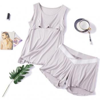 2pcs Maternity Nursing Sleepwear Set Sleeveless Cotton for Expecting Mothers