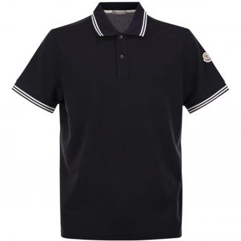 Moncler Polo en piqué de coton bleu marine à rayures