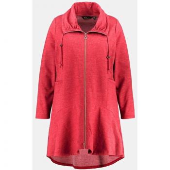 Giacca svasata di felpa rossa con colletto alto e orlo volant, Donna, Taglia 56/58, Cotone
