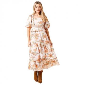 Women's Floral Ruffle Midi Dress (Size 14)