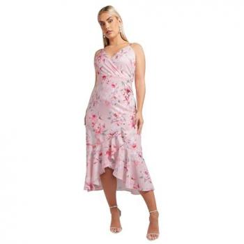 Women's Pink Ruffle Wrap Dress (Size 24)