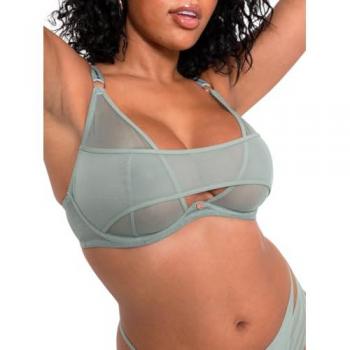 Sage Green Peek‑Through Deep Plunge Bra