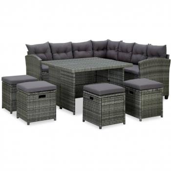 Set Divani da Giardino 6 pz Polyrattan Grigio con Cuscini