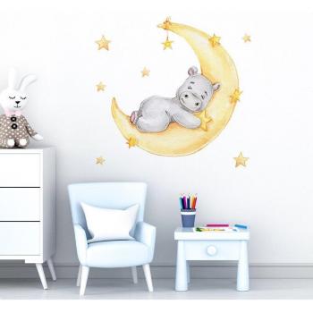 Sticker Mural Bébé Lune Hippo