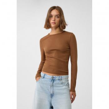Stradivarius Dunkles Camel Langarmshirt im Rippenstrick L