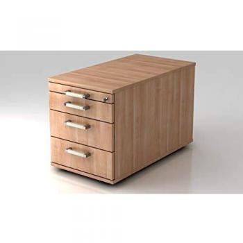 Mcbuero.de Rollcontainer 80cm 3 Schub Schloss Chromgriff Nussbaum