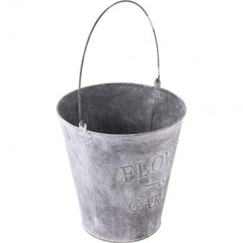 Metall Blume Eimer rund für Garten Größe L (Hellgrau)