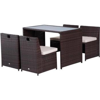 Set Esterno Rattan 5PZ – Tavolo & 4 Sedie con Cuscini