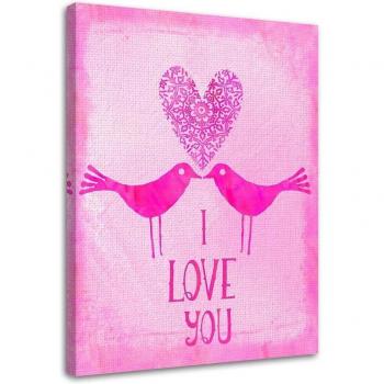 Two Birds in Love Canvas, 40x60 – Pink “I Love You” Design
