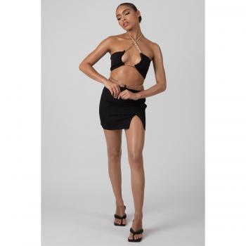 Black Mini Skirt featuring a Chain Waist (UK Size 6)