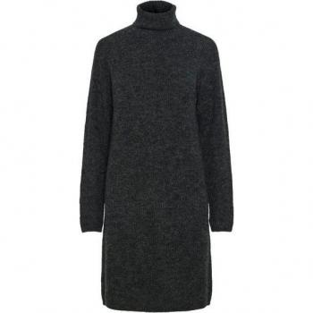 Robe Pull Compact Col Roulé Gris Sombre XS Femme