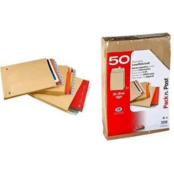 Lot de 50 Pochettes à soufflets 26 280 x 375 mm kraft brun sans fenêtre